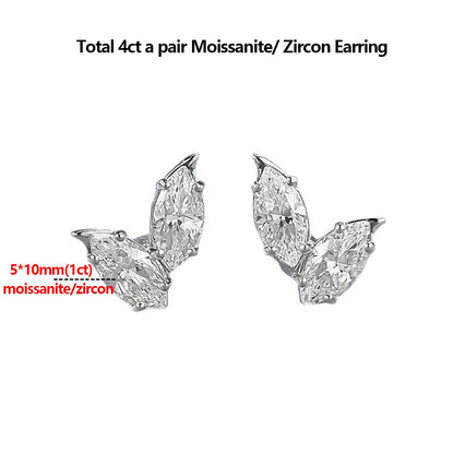 Double Leaf Design Moissanite Stud Earrings - 4 Carat Marquise Cut Earrings