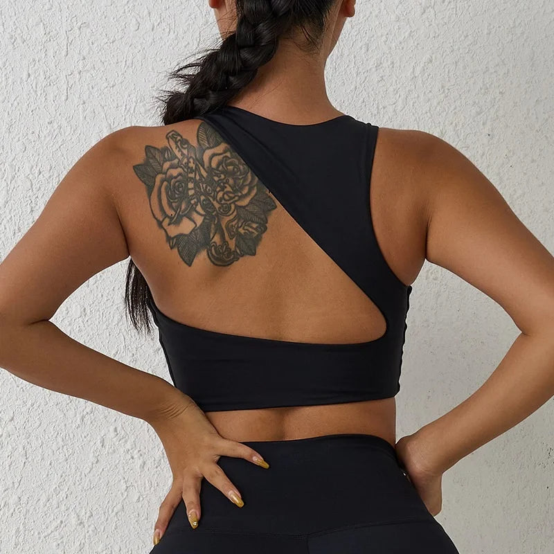 U Neckline Full Support Cut Out Back Workout Top