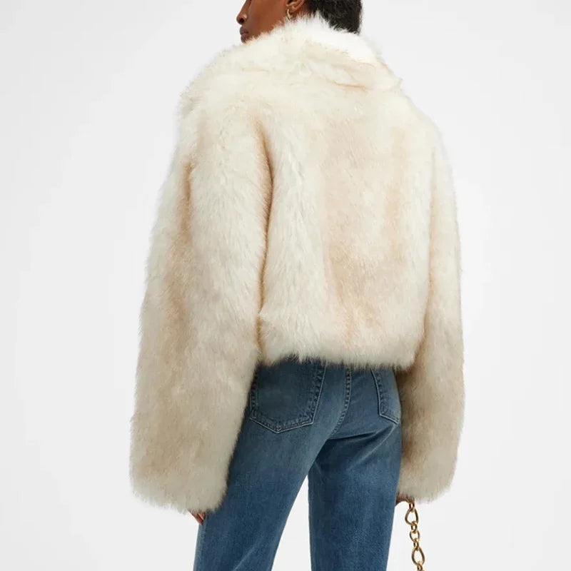 Cropped Fluffy Creamy White Fur Coat