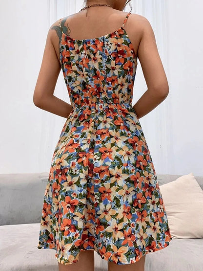 Spaghetti Straps A-Line Casual Floral Dress