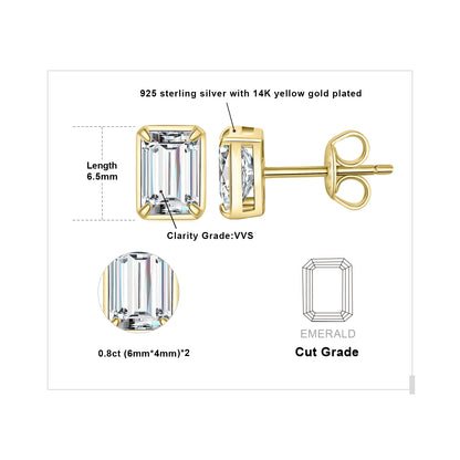 Emerald Cut 1.6 Carat Moissanite Stud Earrings – Luxury Gift for Her