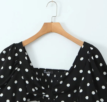 Polka Dots Cropped Top and Side Slits High Waist Skirt Set