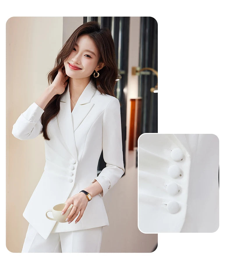 Women’s Slim Fit Pantsuit – Single Breasted Blazer & Ankle-Length Trousers