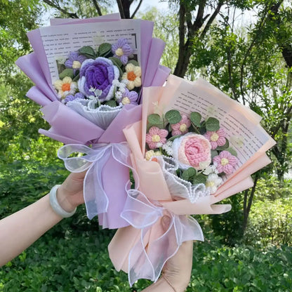 Handmade Crochet Knitted Flowers Bouquet - Valentine's Day Gift For Her