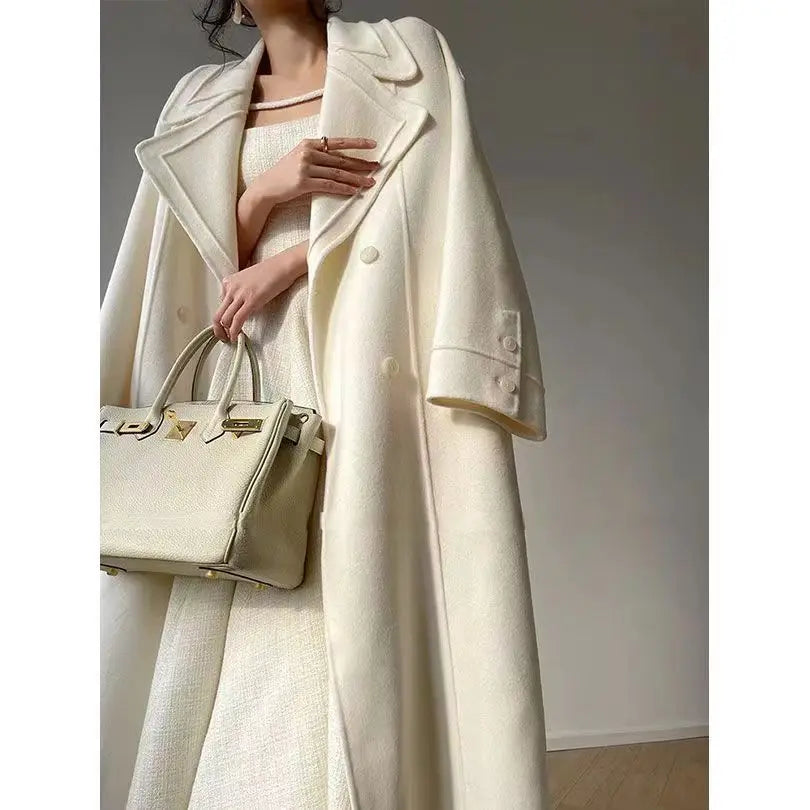 Woolen Ivory Long Overcoat