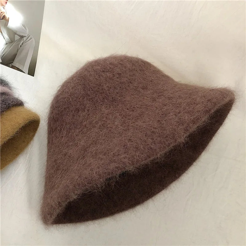 Rabbit Fur Winter Women's Bucket Hat - Gift for Her