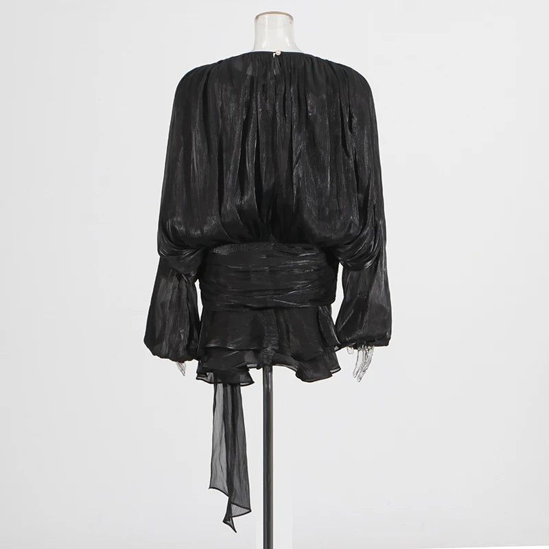 Long Sleeve Ruffle Details Mini Dress