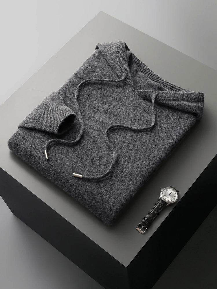 Men’s 100% Merino Wool Hooded Knit Pullover