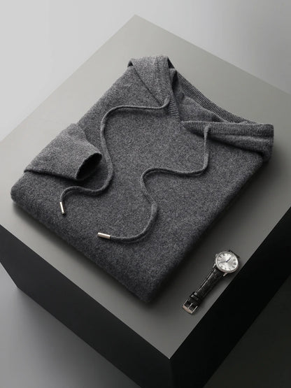 Men’s 100% Merino Wool Hooded Knit Pullover