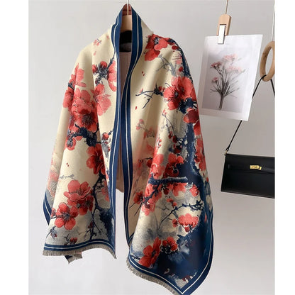 Luxury Floral Cashmere Double-Sided Pashmina Scarf