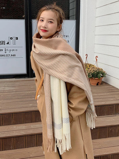 Women Warm Pashmina Scarf with Tassel