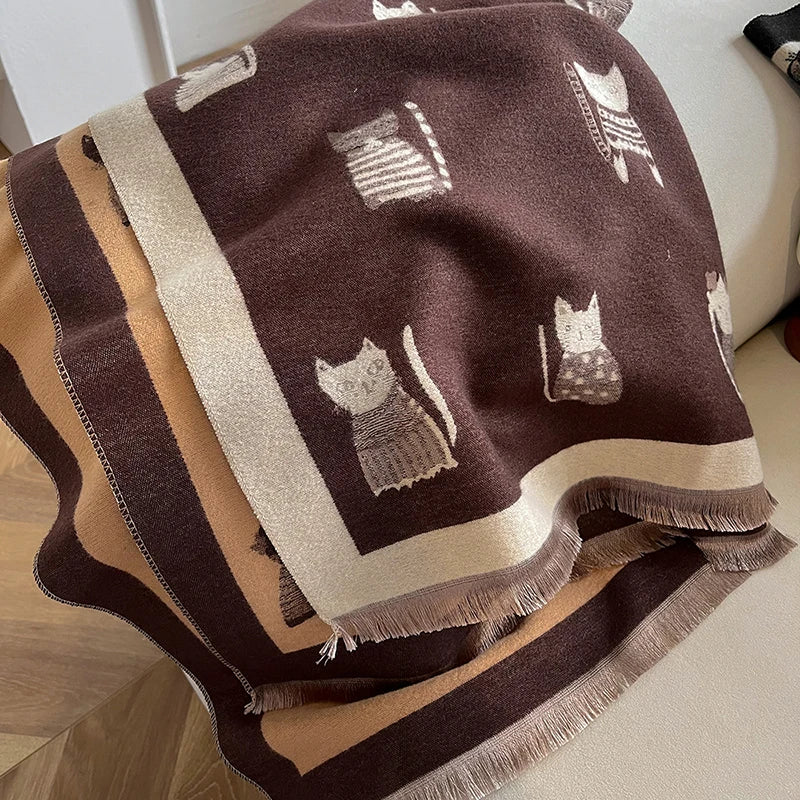 Luxury Cat Pattern Double-sided Pashmina Scarf