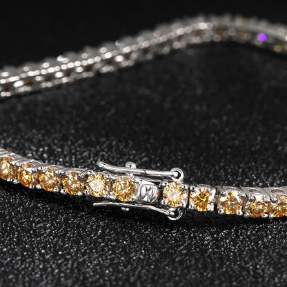 Yellow Moissanite Tennis Bracelet – GRA Certified, 18K White Gold Plated