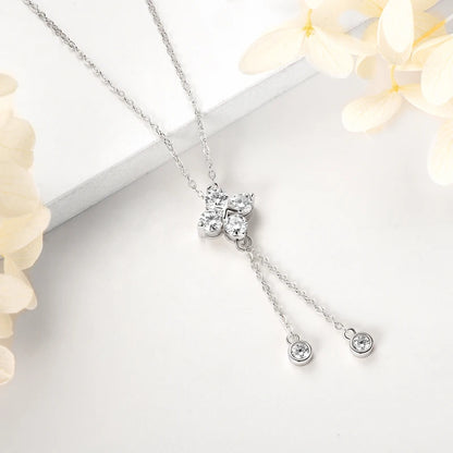 Four Leaf Clover Moissanite Tassel Necklace