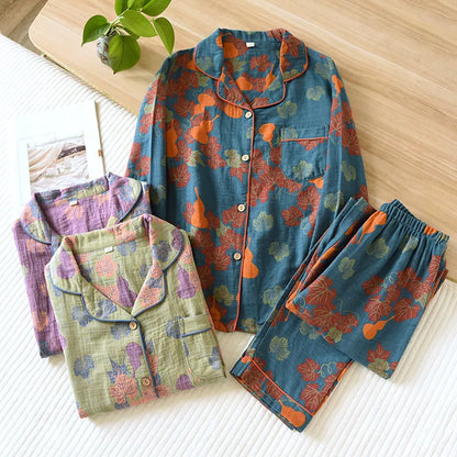 100% Cotton Long Sleeve Shirt and Trousers Pajama Set