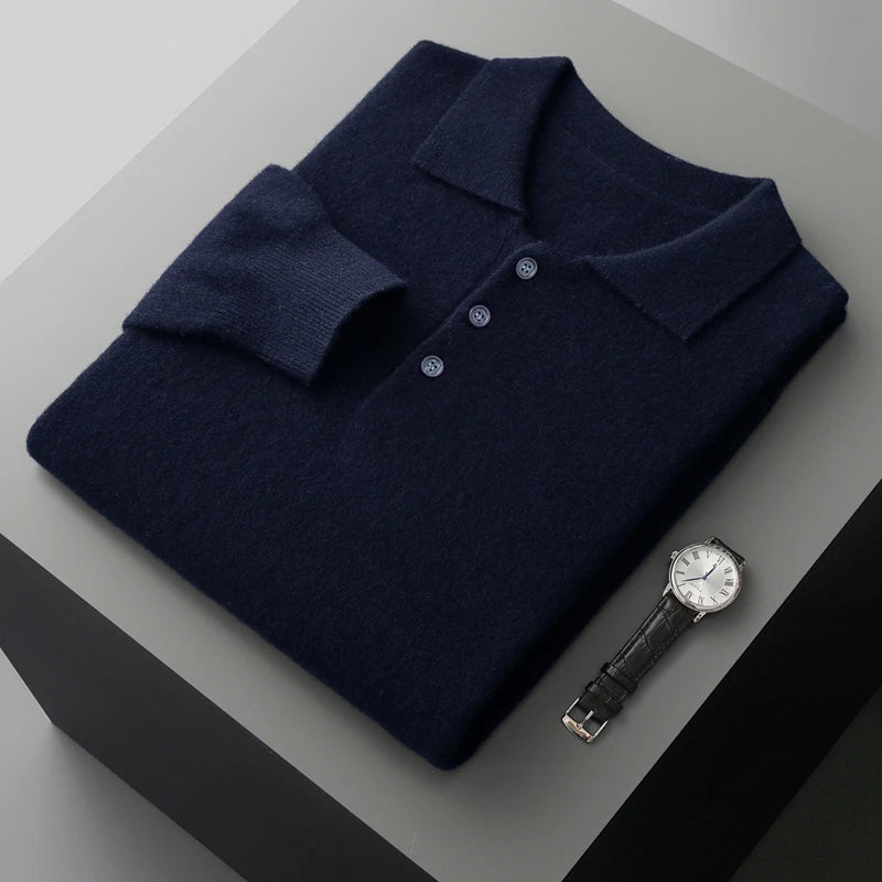 Men's Luxury 100% Merino Wool Buttoned Polo Pullover