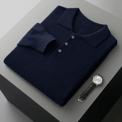 Men's Luxury 100% Merino Wool Buttoned Polo Pullover