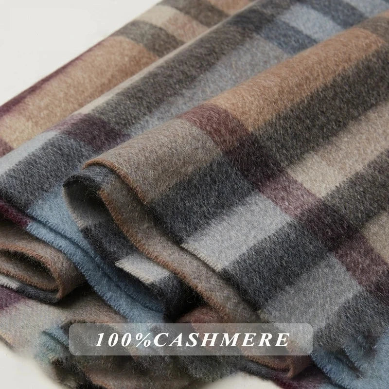 Men's 100% Pure Cashmere Plaid Scarf 180*30 CM