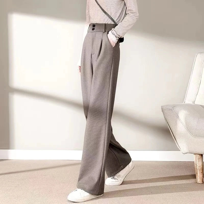 Autumn Winter Woolen ٍSuit Pants Wide Leg Trousers