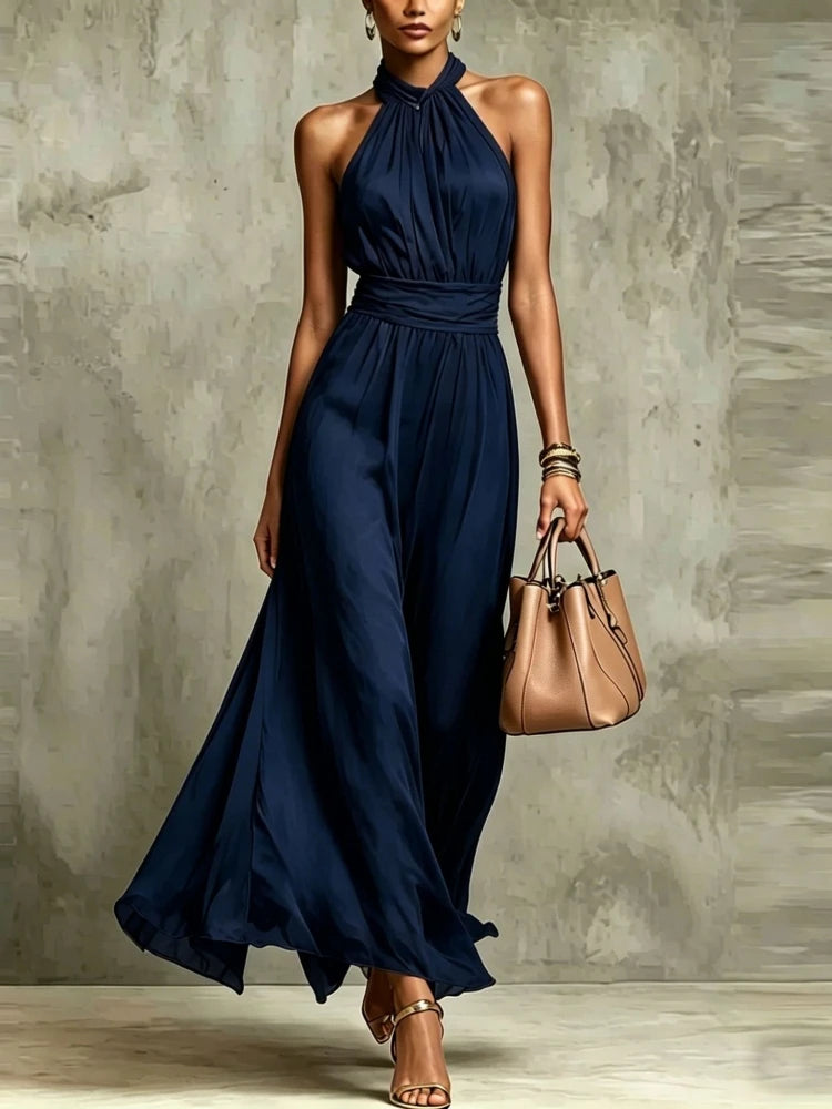 Chiffon Halter Neck A-Line Maxi Dress
