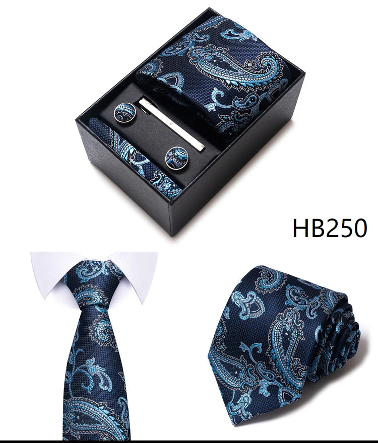 5 Pcs Business Tie Set Handkerchief, Cufflinks, Tie and Clip