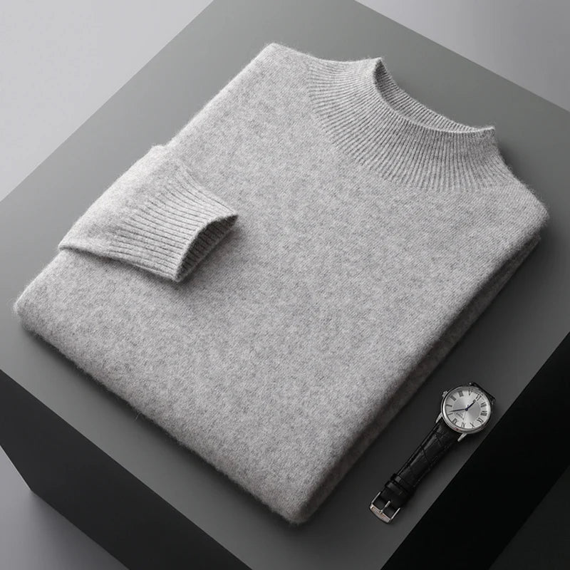Men's 100% Merino Wool Mock Neck Pullover – Luxury Knit Sweater