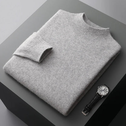 Men's 100% Merino Wool Mock Neck Pullover – Luxury Knit Sweater