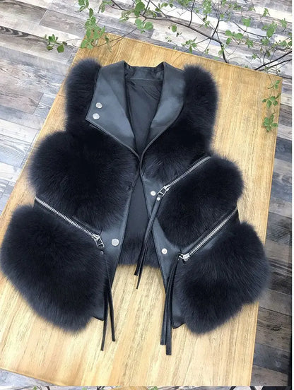 Leather and Fur Vest Coat