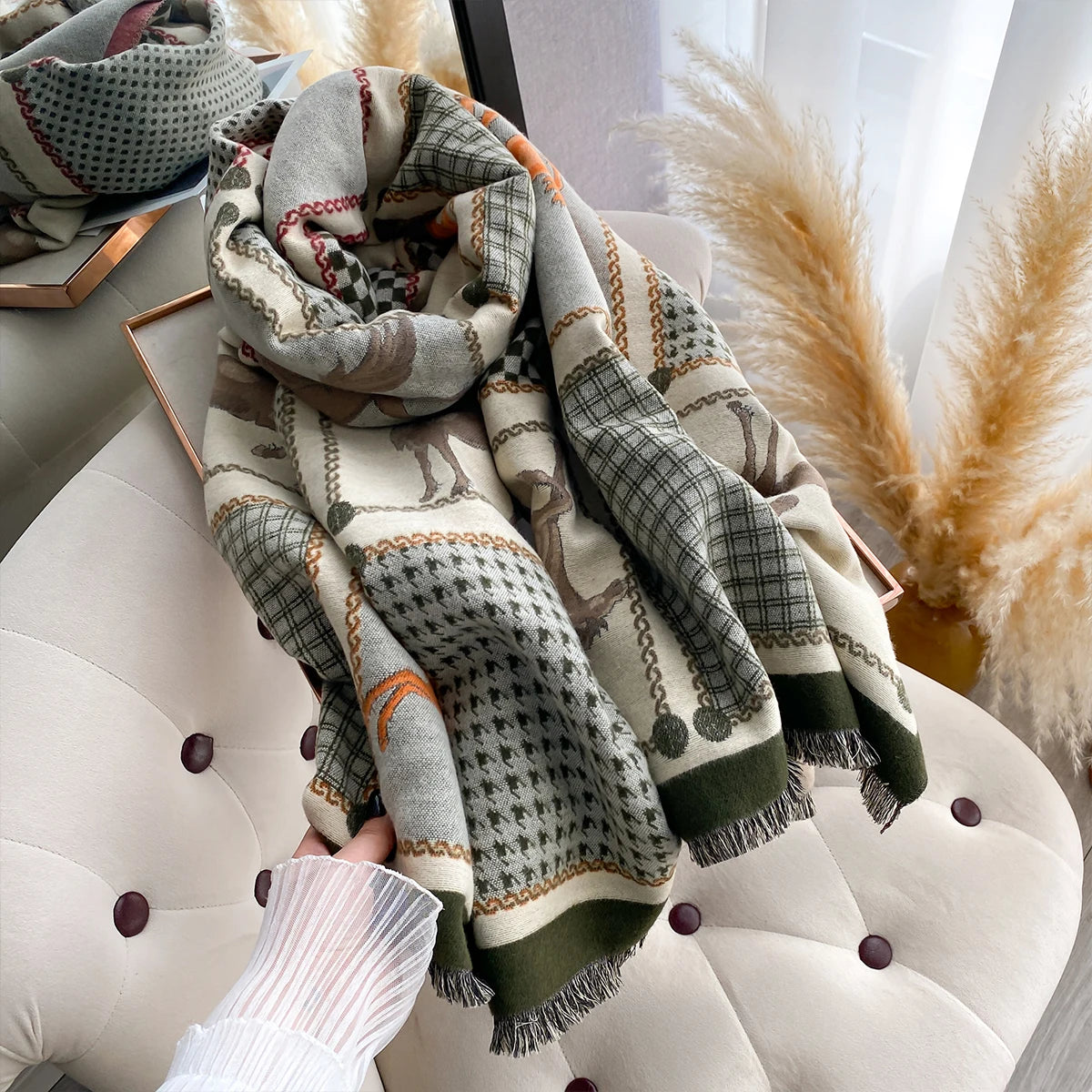Double-Sided Horses Print Scarf
