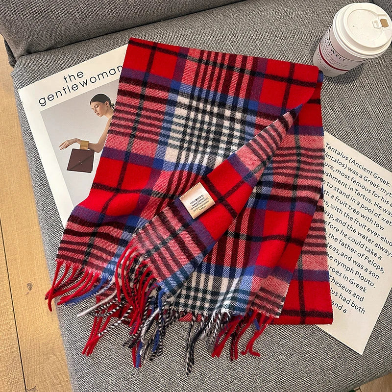 100% Wool Plaid Scarf - Christmas Gift for Men and Women