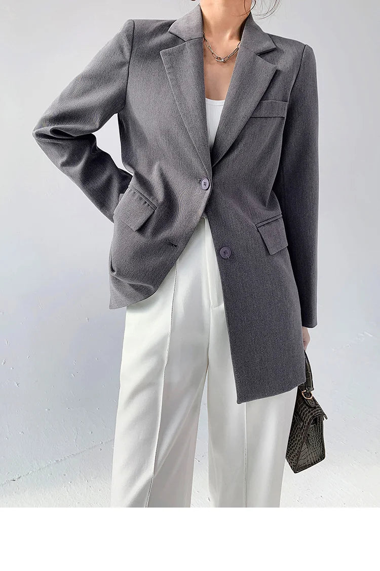 Women's Back Buttons Gray Blazer