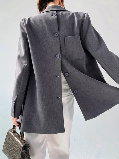 Women's Back Buttons Gray Blazer