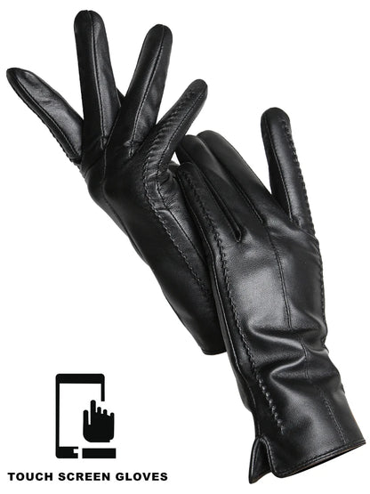 Women's Genuine Leather Touchscreen Lined Gloves