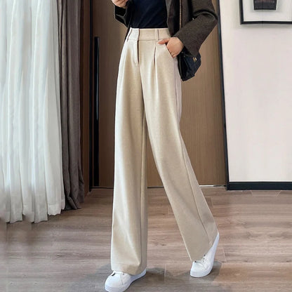 Autumn Winter Woolen ٍSuit Pants Wide Leg Trousers