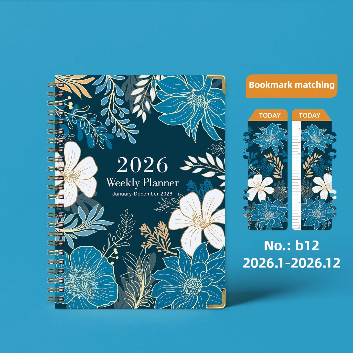 Flowers Design 2026 Weekly / Monthly Planner - A5 Agenda with Matching Bookmark
