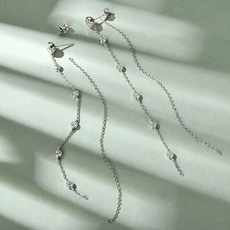 2 Carat Long Tassel Chain Moissanite Earrings