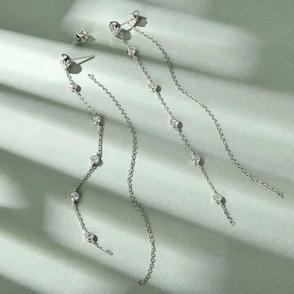 2 Carat Long Tassel Chain Moissanite Earrings