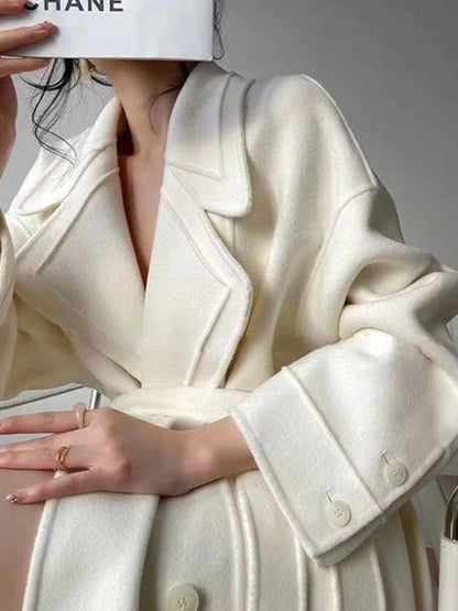 Woolen Ivory Long Overcoat