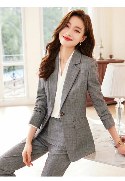 Single Button Formal Plaid Suit