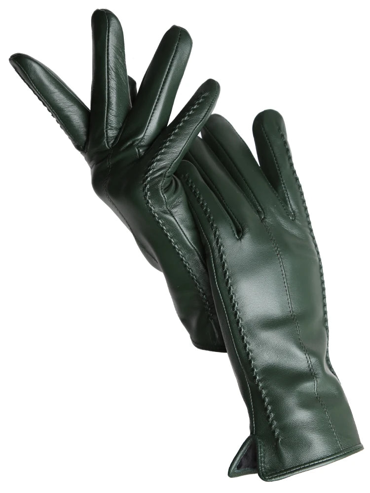Women's Genuine Leather Touchscreen Lined Gloves