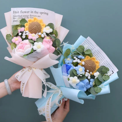 Handmade Crochet Knitted Flowers Bouquet - Valentine's Day Gift For Her