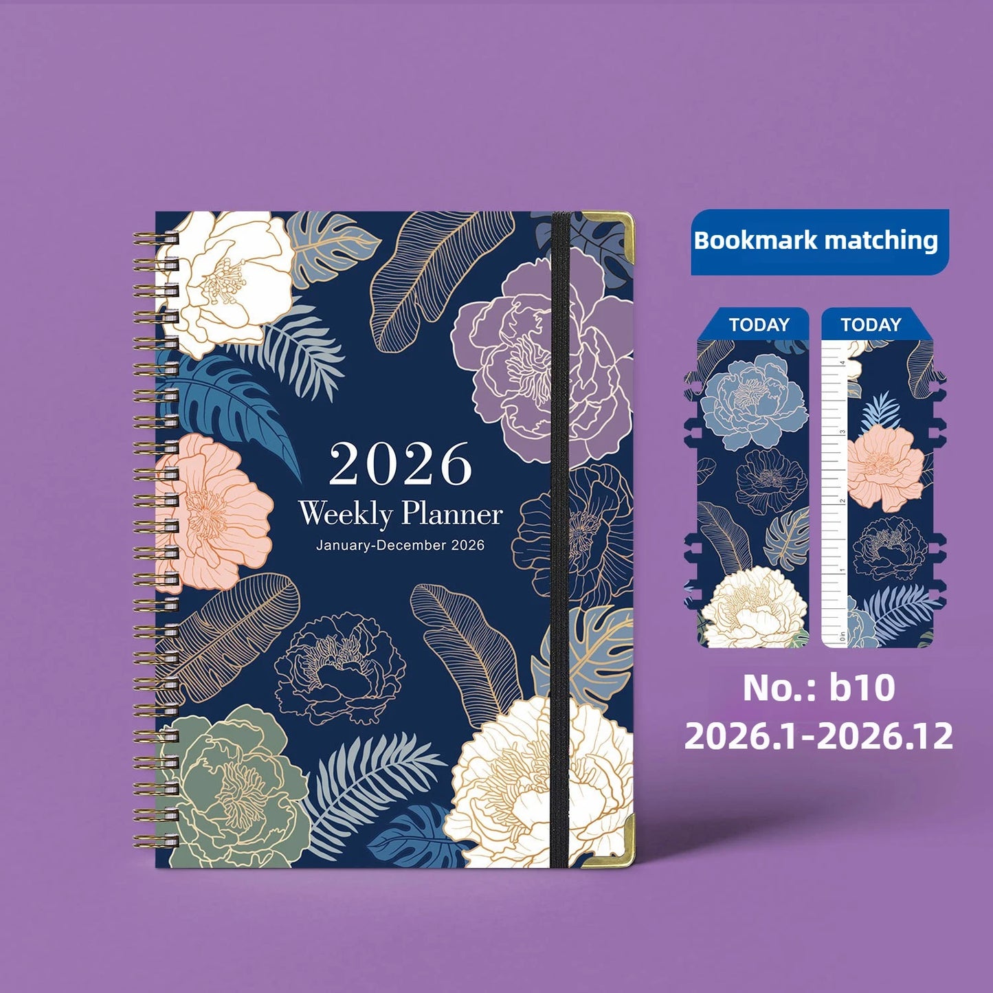 Flowers Design 2026 Weekly / Monthly Planner - A5 Agenda with Matching Bookmark