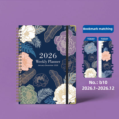 Flowers Design 2026 Weekly / Monthly Planner - A5 Agenda with Matching Bookmark