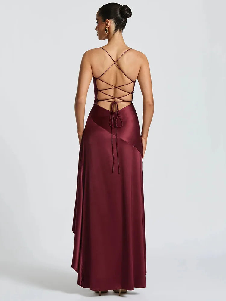 Backless Spaghetti Straps Asymmetrical Length Dress - Bridemaids Dress