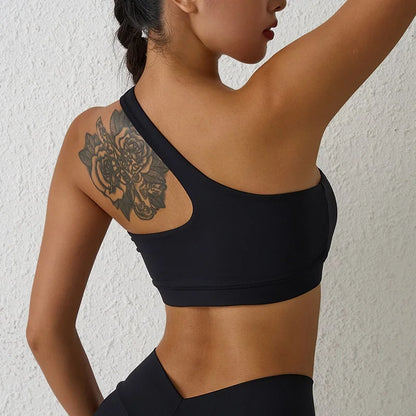 One Shoulder Workout Top With Chest Pad