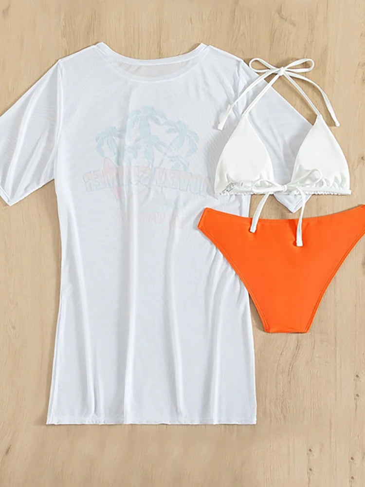 3 Pieces Bikini and T-Shirt Set