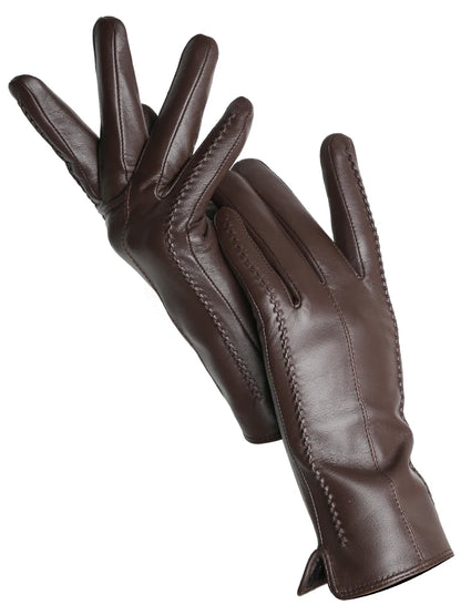 Women's Genuine Leather Touchscreen Lined Gloves