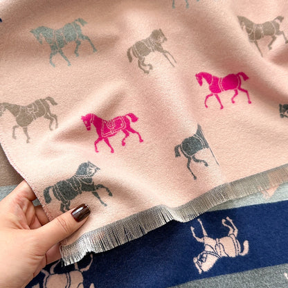 Horse Print Winter Scarf Cashmere Feel Pashmina