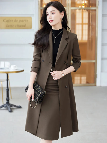 Women's Long Blazer and Pencil Skirt Formal Suit