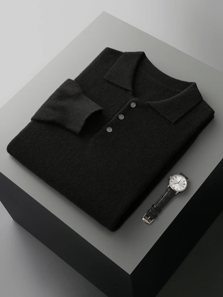 Men's Luxury 100% Merino Wool Buttoned Polo Pullover